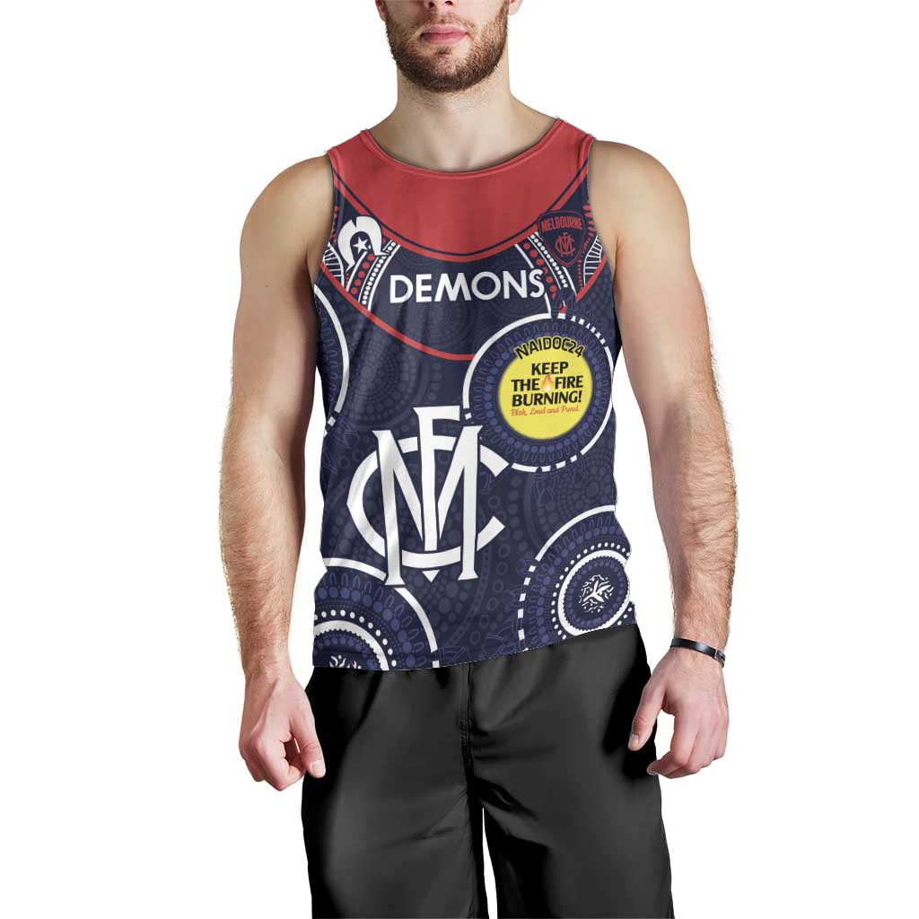 Custom AFL Demons NAIDOC Week Men Tank Top Keep The Fire Burning Indigenous Art