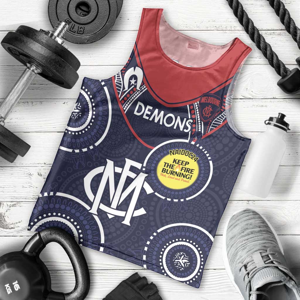 Custom AFL Demons NAIDOC Week Men Tank Top Keep The Fire Burning Indigenous Art