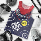 Custom AFL Demons NAIDOC Week Men Tank Top Keep The Fire Burning Indigenous Art