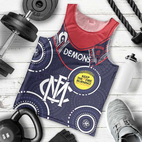 Custom AFL Demons NAIDOC Week Men Tank Top Keep The Fire Burning Indigenous Art