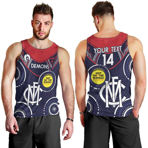 Custom AFL Demons NAIDOC Week Men Tank Top Keep The Fire Burning Indigenous Art
