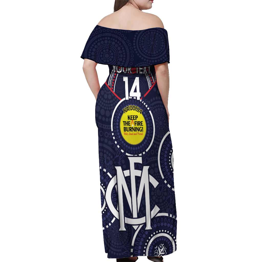 Custom AFL Demons NAIDOC Week Off Shoulder Maxi Dress Keep The Fire Burning Indigenous Art