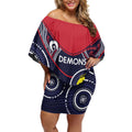 Custom AFL Demons NAIDOC Week Off Shoulder Short Dress Keep The Fire Burning Indigenous Art