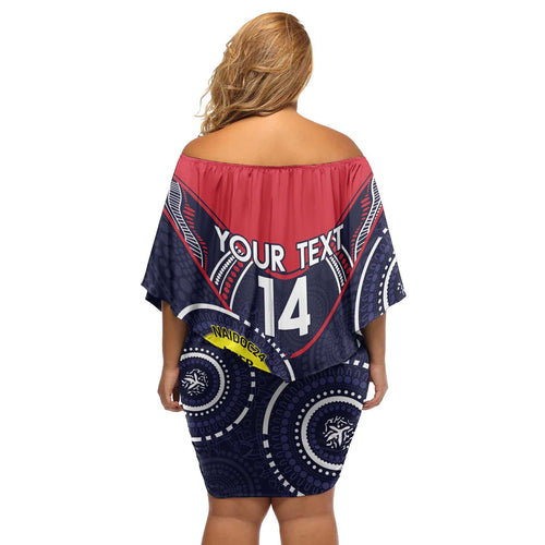 Custom AFL Demons NAIDOC Week Off Shoulder Short Dress Keep The Fire Burning Indigenous Art