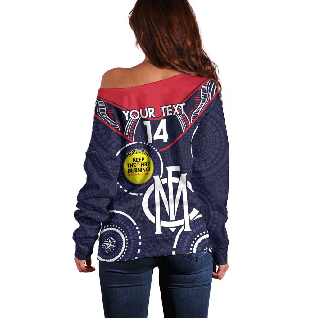 Custom AFL Demons NAIDOC Week Off Shoulder Sweater Keep The Fire Burning Indigenous Art