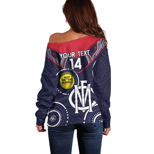 Custom AFL Demons NAIDOC Week Off Shoulder Sweater Keep The Fire Burning Indigenous Art