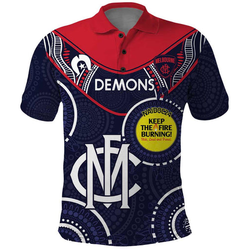 Custom AFL Demons NAIDOC Week Polo Shirt Keep The Fire Burning Indigenous Art