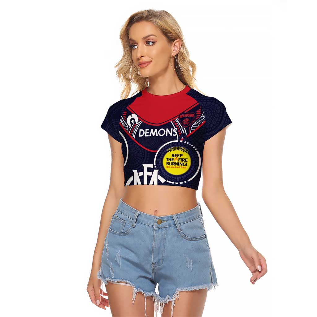 Custom AFL Demons NAIDOC Week Raglan Cropped T Shirt Keep The Fire Burning Indigenous Art