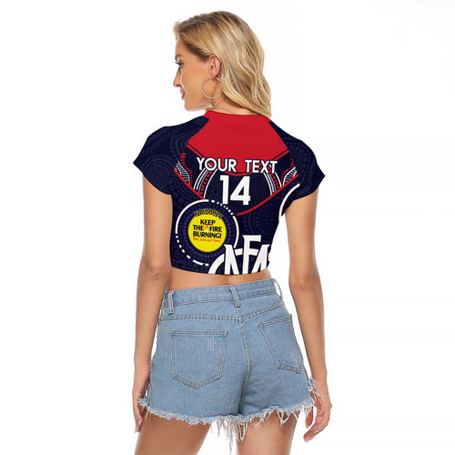 Custom AFL Demons NAIDOC Week Raglan Cropped T Shirt Keep The Fire Burning Indigenous Art