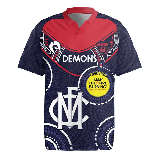 Custom AFL Demons NAIDOC Week Rugby Jersey Keep The Fire Burning Indigenous Art