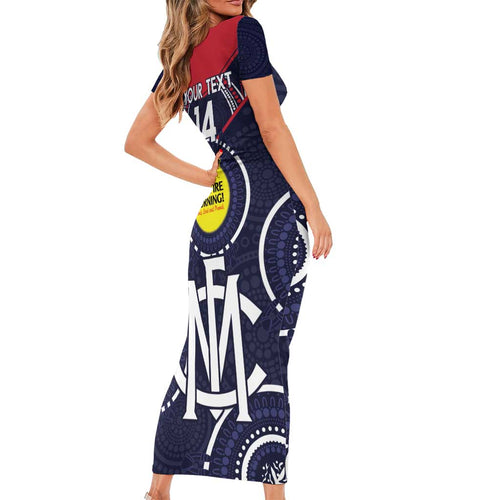 Custom AFL Demons NAIDOC Week Short Sleeve Bodycon Dress Keep The Fire Burning Indigenous Art