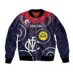 Custom AFL Demons NAIDOC Week Sleeve Zip Bomber Jacket Keep The Fire Burning Indigenous Art