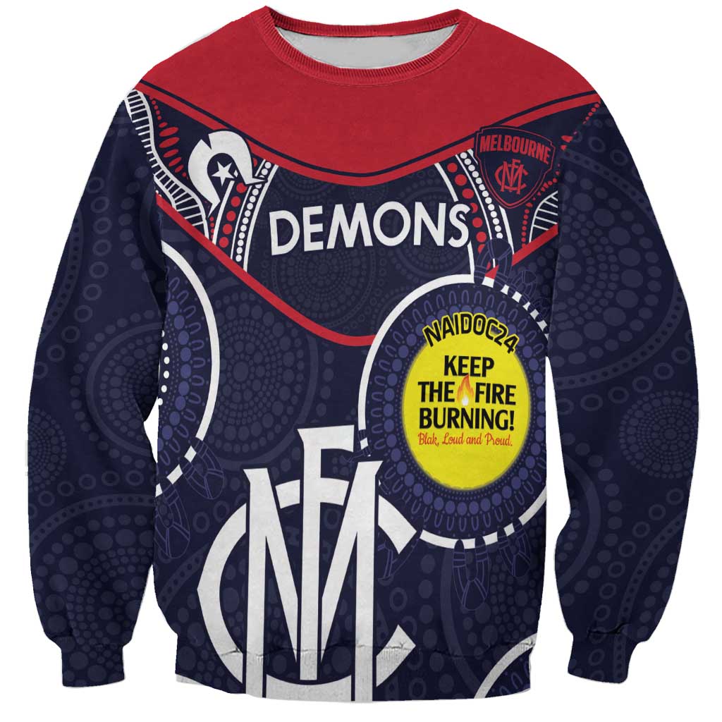 Custom AFL Demons NAIDOC Week Sweatshirt Keep The Fire Burning Indigenous Art