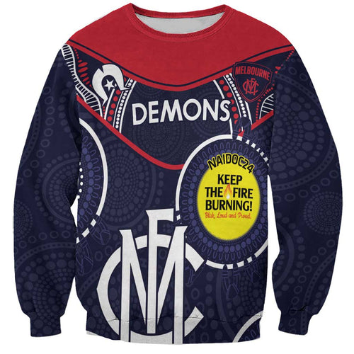 Custom AFL Demons NAIDOC Week Sweatshirt Keep The Fire Burning Indigenous Art