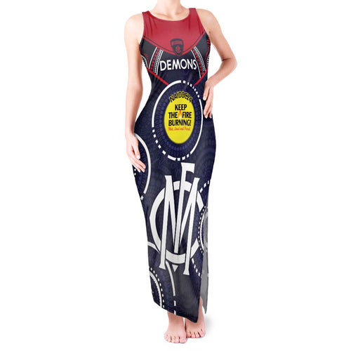 Custom AFL Demons NAIDOC Week Tank Maxi Dress Keep The Fire Burning Indigenous Art