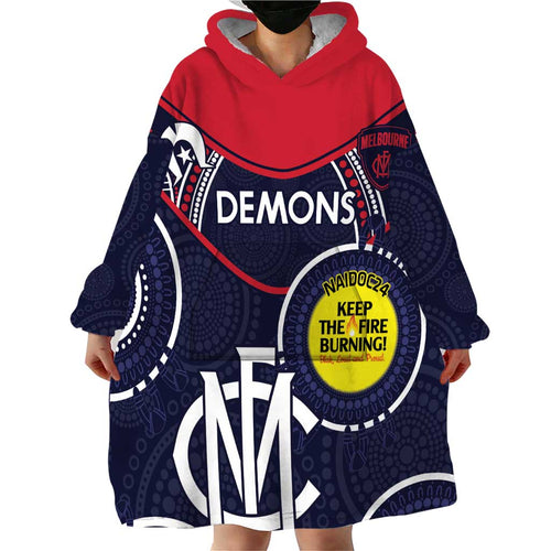 Custom AFL Demons NAIDOC Week Wearable Blanket Hoodie Keep The Fire Burning Indigenous Art