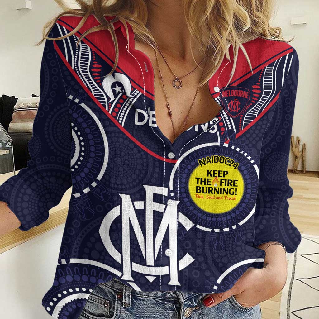 Custom AFL Demons NAIDOC Week Women Casual Shirt Keep The Fire Burning Indigenous Art