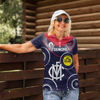Custom AFL Demons NAIDOC Week Women Polo Shirt Keep The Fire Burning Indigenous Art