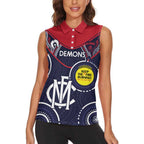 Custom AFL Demons NAIDOC Week Women Sleeveless Polo Shirt Keep The Fire Burning Indigenous Art