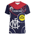 Custom AFL Demons NAIDOC Week Women V-Neck T-Shirt Keep The Fire Burning Indigenous Art