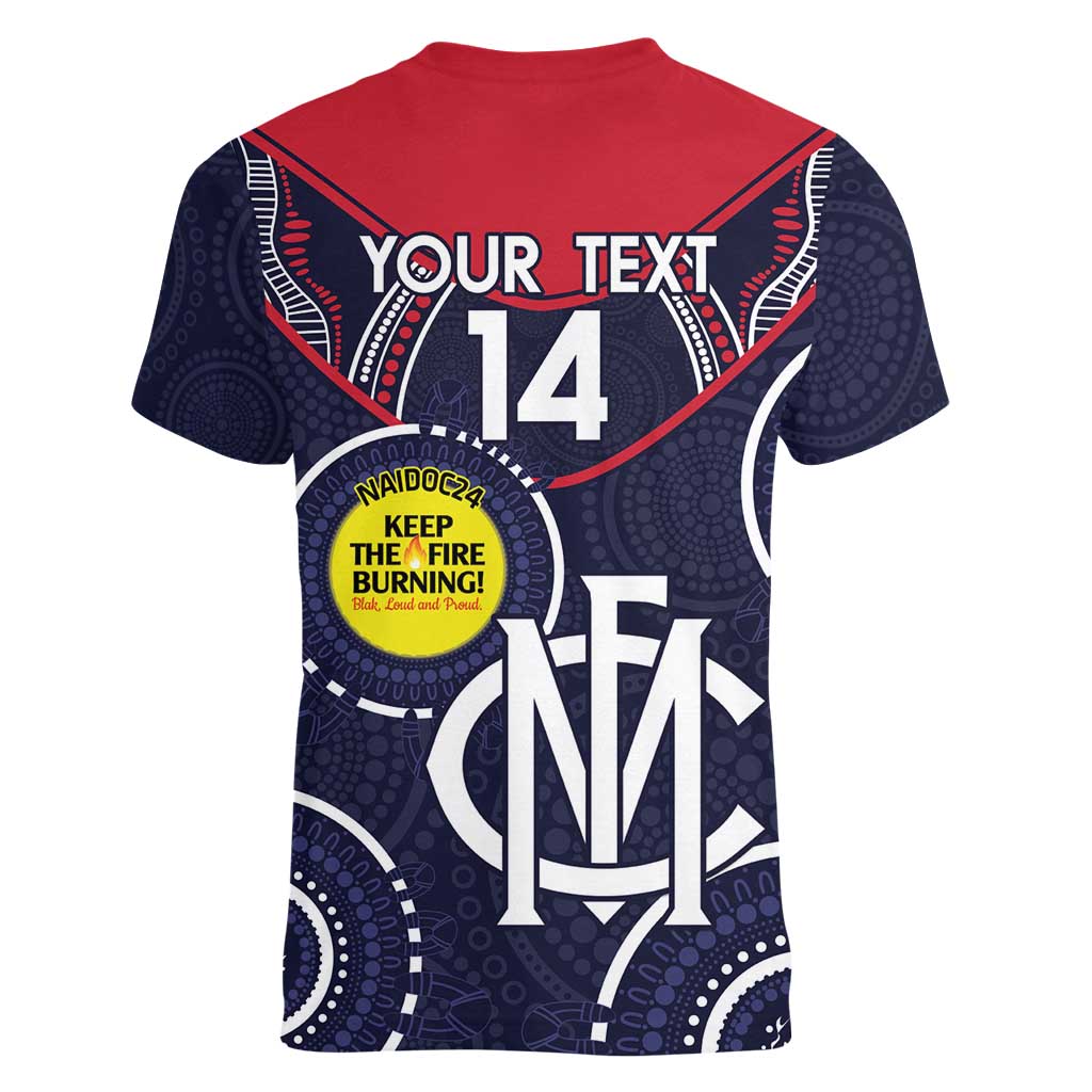 Custom AFL Demons NAIDOC Week Women V-Neck T-Shirt Keep The Fire Burning Indigenous Art