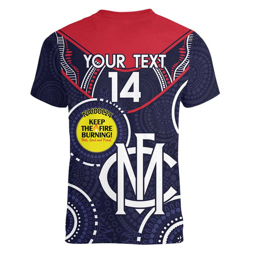 Custom AFL Demons NAIDOC Week Women V-Neck T-Shirt Keep The Fire Burning Indigenous Art