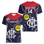 Custom AFL Demons NAIDOC Week Women V-Neck T-Shirt Keep The Fire Burning Indigenous Art