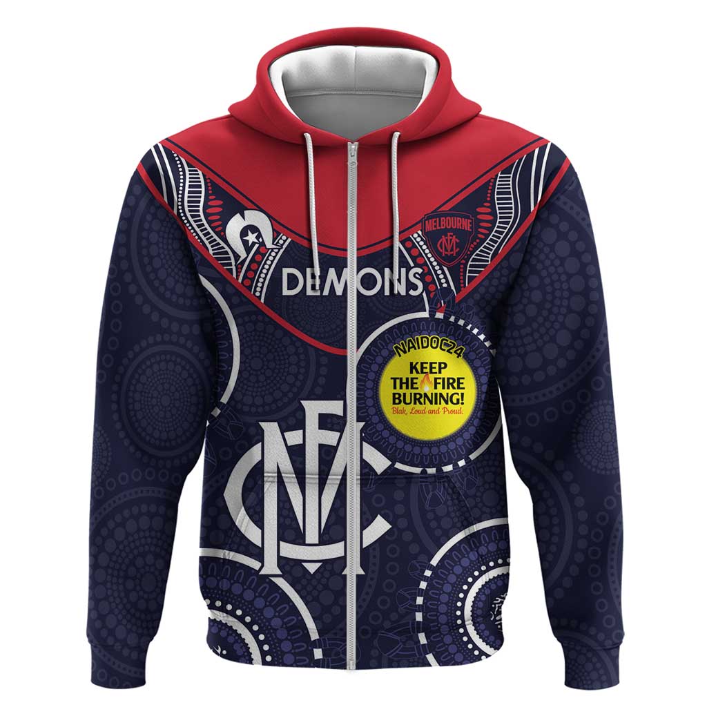 Custom AFL Demons NAIDOC Week Zip Hoodie Keep The Fire Burning Indigenous Art