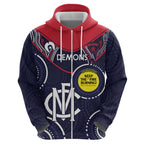 Custom AFL Demons NAIDOC Week Zip Hoodie Keep The Fire Burning Indigenous Art
