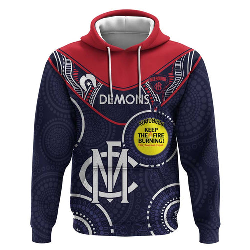 Custom AFL Demons NAIDOC Week Zip Hoodie Keep The Fire Burning Indigenous Art