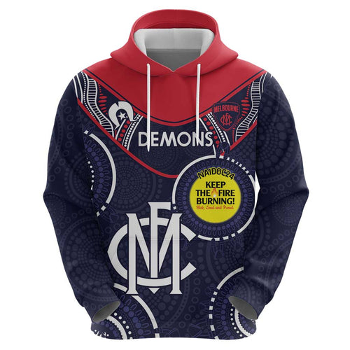 Custom AFL Demons NAIDOC Week Zip Hoodie Keep The Fire Burning Indigenous Art