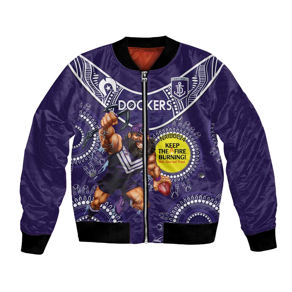 Custom AFL Dockers NAIDOC Week Bomber Jacket Keep The Fire Burning Indigenous Art
