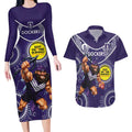 Custom AFL Dockers NAIDOC Week Couples Matching Long Sleeve Bodycon Dress and Hawaiian Shirt Keep The Fire Burning Indigenous Art