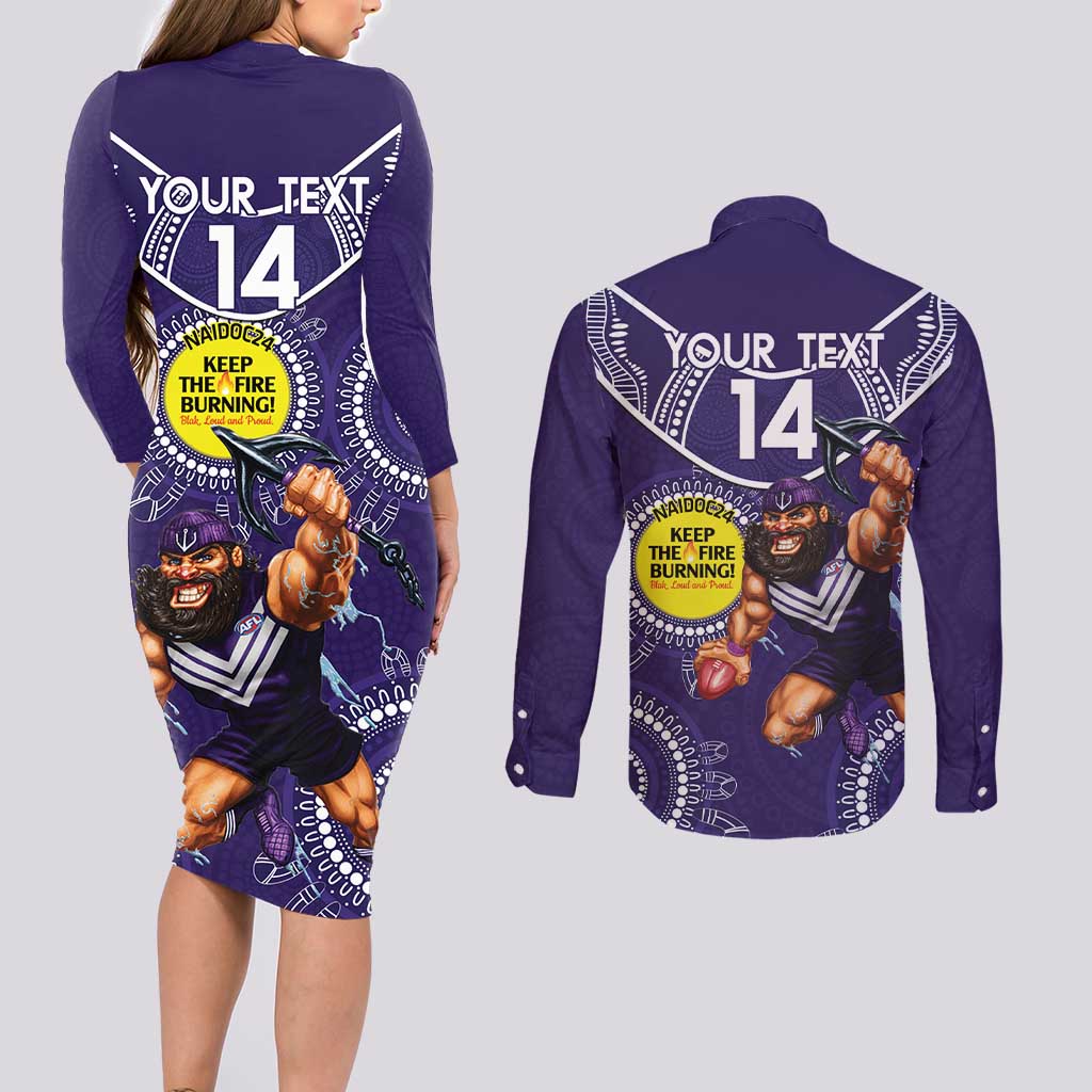 Custom AFL Dockers NAIDOC Week Couples Matching Long Sleeve Bodycon Dress and Long Sleeve Button Shirt Keep The Fire Burning Indigenous Art