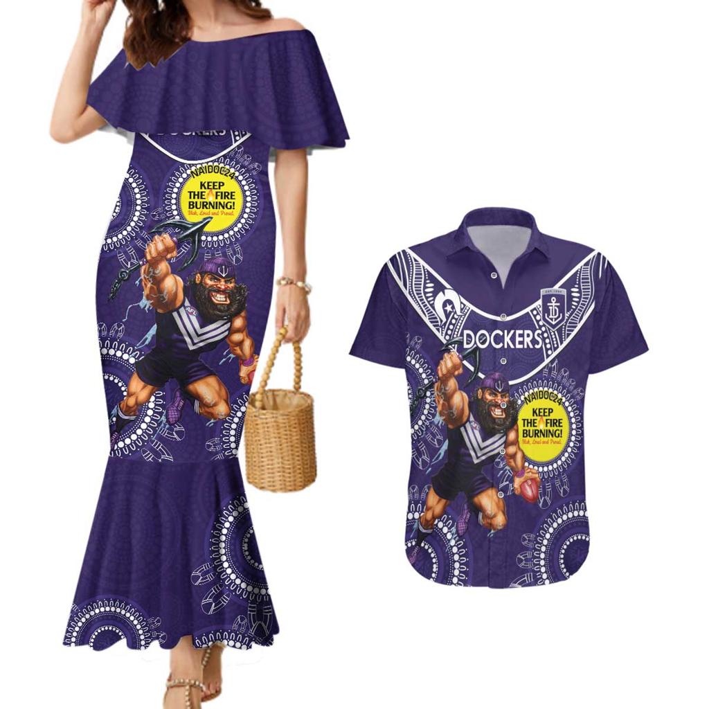 Custom AFL Dockers NAIDOC Week Couples Matching Mermaid Dress and Hawaiian Shirt Keep The Fire Burning Indigenous Art