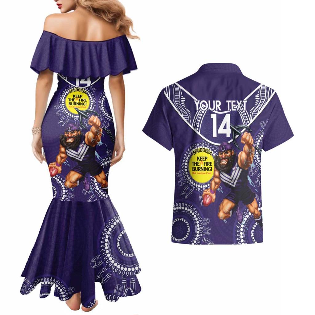 Custom AFL Dockers NAIDOC Week Couples Matching Mermaid Dress and Hawaiian Shirt Keep The Fire Burning Indigenous Art