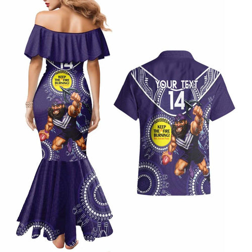 Custom AFL Dockers NAIDOC Week Couples Matching Mermaid Dress and Hawaiian Shirt Keep The Fire Burning Indigenous Art