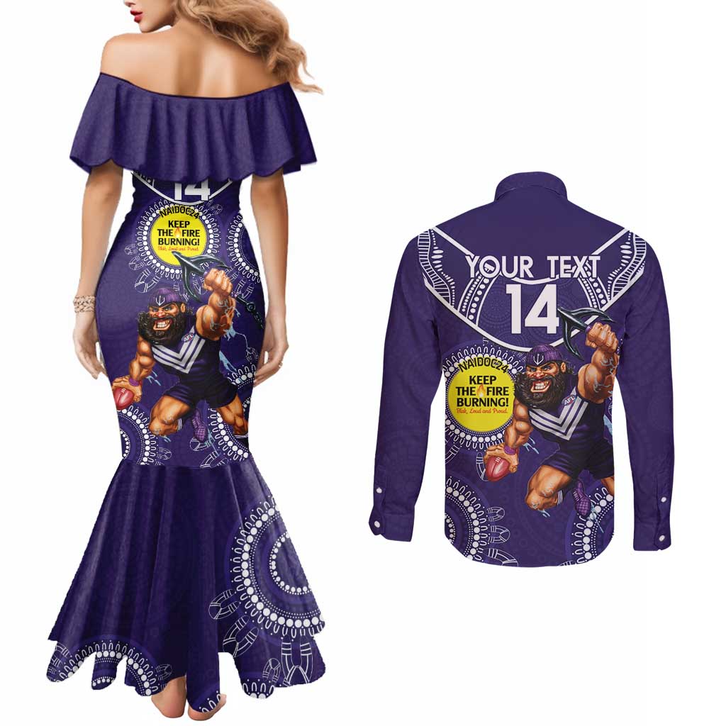 Custom AFL Dockers NAIDOC Week Couples Matching Mermaid Dress and Long Sleeve Button Shirt Keep The Fire Burning Indigenous Art