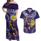 Custom AFL Dockers NAIDOC Week Couples Matching Off Shoulder Maxi Dress and Hawaiian Shirt Keep The Fire Burning Indigenous Art