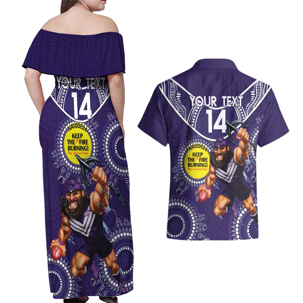 Custom AFL Dockers NAIDOC Week Couples Matching Off Shoulder Maxi Dress and Hawaiian Shirt Keep The Fire Burning Indigenous Art