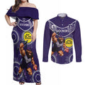 Custom AFL Dockers NAIDOC Week Couples Matching Off Shoulder Maxi Dress and Long Sleeve Button Shirt Keep The Fire Burning Indigenous Art