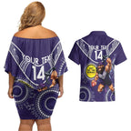 Custom AFL Dockers NAIDOC Week Couples Matching Off Shoulder Short Dress and Hawaiian Shirt Keep The Fire Burning Indigenous Art