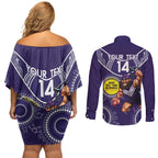 Custom AFL Dockers NAIDOC Week Couples Matching Off Shoulder Short Dress and Long Sleeve Button Shirt Keep The Fire Burning Indigenous Art