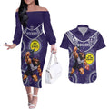 Custom AFL Dockers NAIDOC Week Couples Matching Off The Shoulder Long Sleeve Dress and Hawaiian Shirt Keep The Fire Burning Indigenous Art