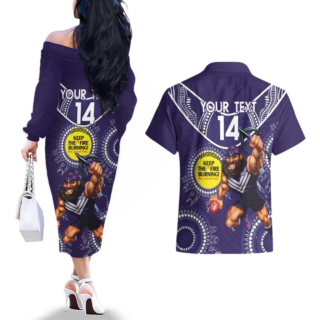 Custom AFL Dockers NAIDOC Week Couples Matching Off The Shoulder Long Sleeve Dress and Hawaiian Shirt Keep The Fire Burning Indigenous Art