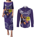 Custom AFL Dockers NAIDOC Week Couples Matching Puletasi and Long Sleeve Button Shirt Keep The Fire Burning Indigenous Art