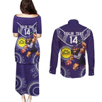 Custom AFL Dockers NAIDOC Week Couples Matching Puletasi and Long Sleeve Button Shirt Keep The Fire Burning Indigenous Art