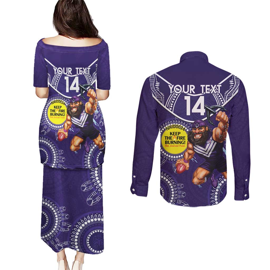 Custom AFL Dockers NAIDOC Week Couples Matching Puletasi and Long Sleeve Button Shirt Keep The Fire Burning Indigenous Art