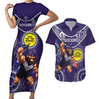 Custom AFL Dockers NAIDOC Week Couples Matching Short Sleeve Bodycon Dress and Hawaiian Shirt Keep The Fire Burning Indigenous Art