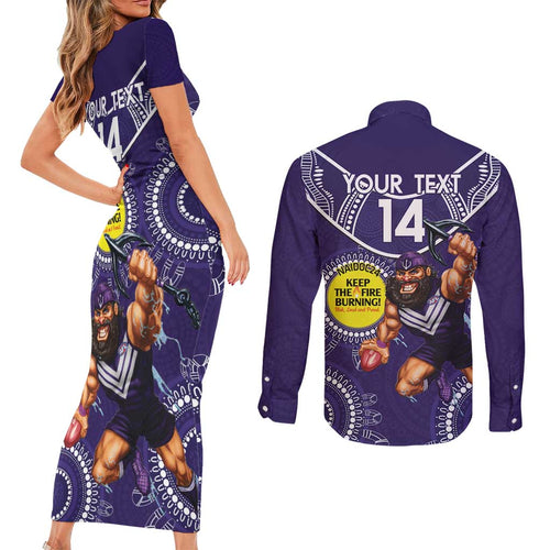 Custom AFL Dockers NAIDOC Week Couples Matching Short Sleeve Bodycon Dress and Long Sleeve Button Shirt Keep The Fire Burning Indigenous Art